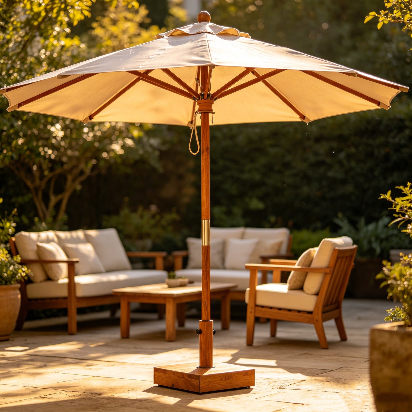 Solid Wood Outdoor Sun Umbrella