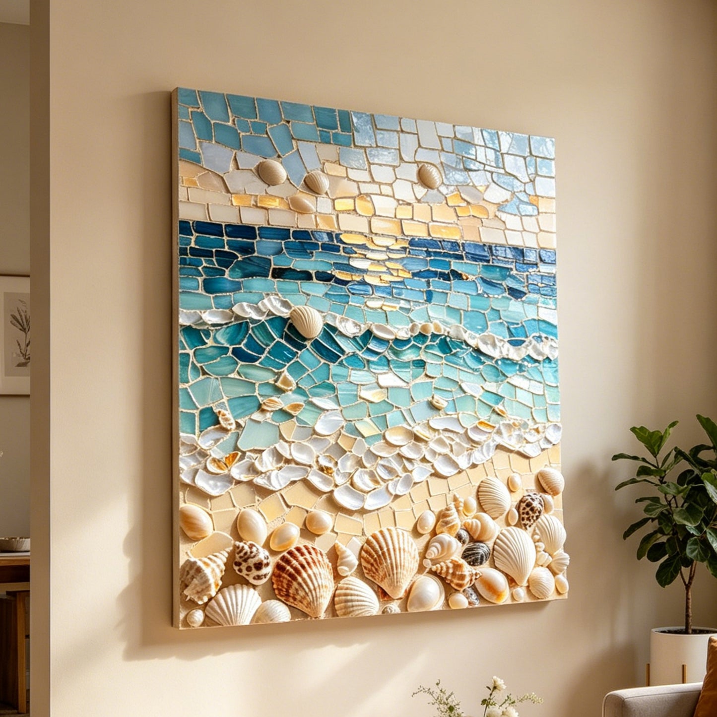 Shell Handmade Collage Seaside Mural